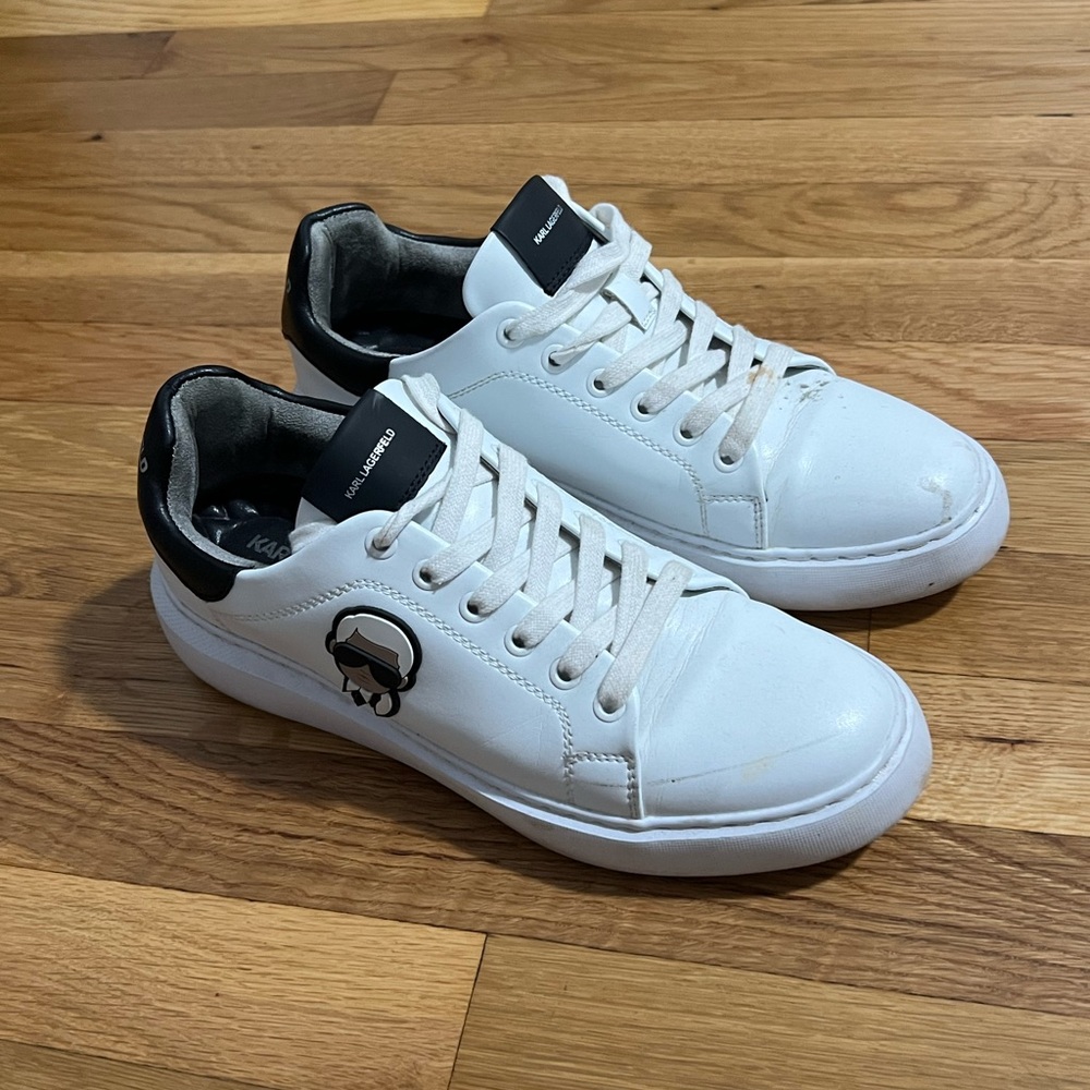 Karl Lagerfeld White Sneakers with Black Details - As shown